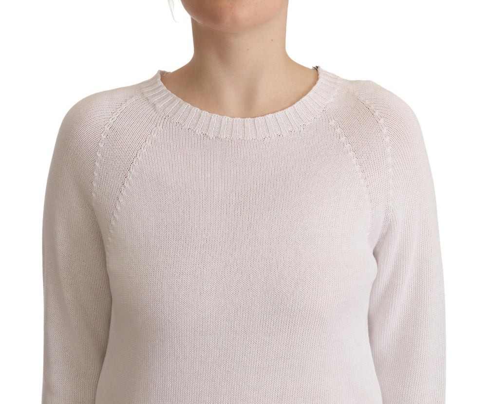 Alpha Studio White Long Sleeves Crewneck Pullover Sweater