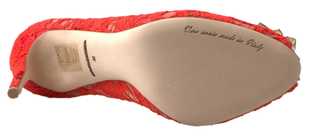 Dolce & Gabbana Red Taormina Lace Crystal Heels Pumps Shoes