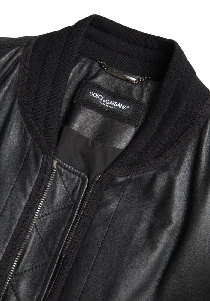 Dolce & Gabbana Black Leather Blouson Full Zip Bomber Jacket