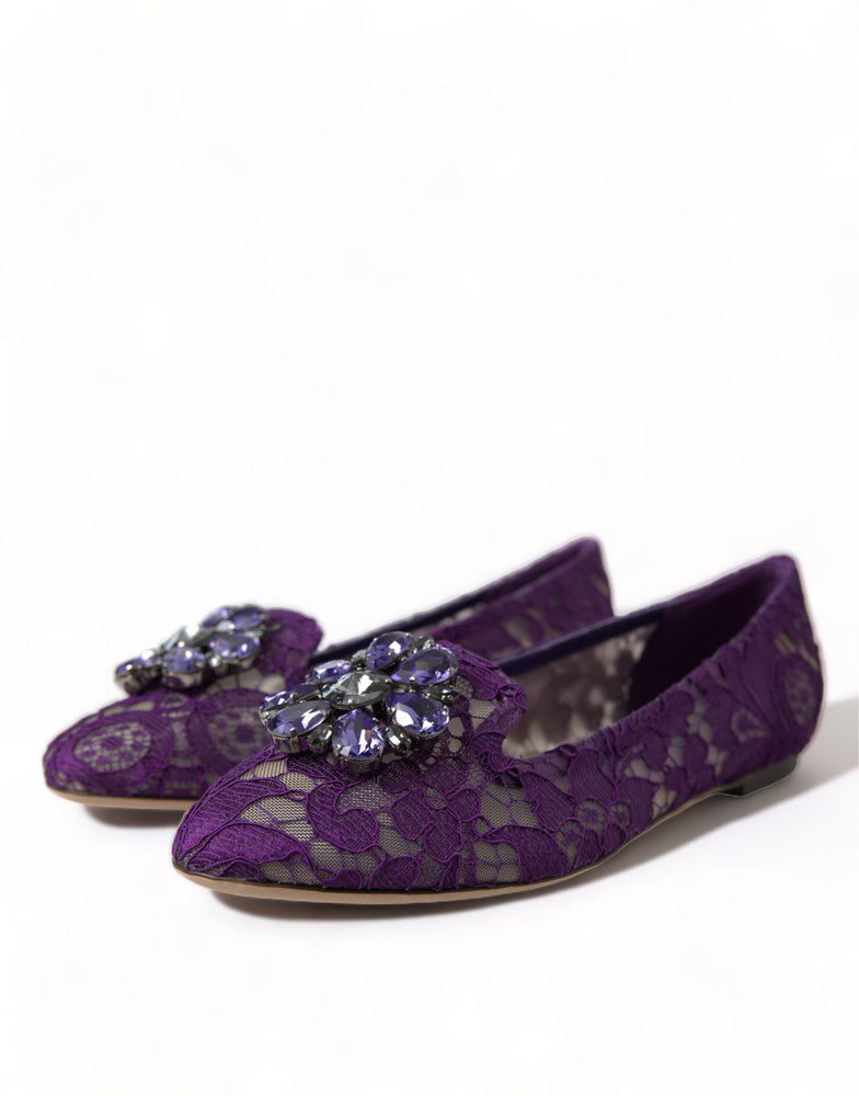 Dolce & Gabbana Purple Vally Taormina Lace Crystals Flats Shoes
