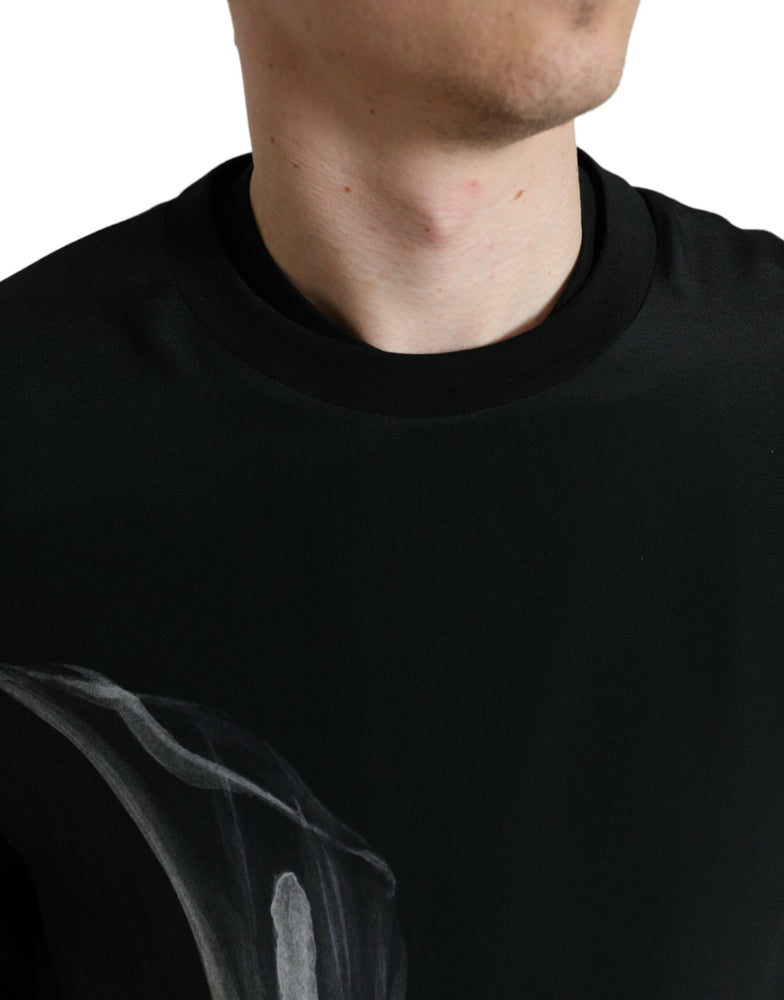 Dolce & Gabbana Black Floral Print Crewneck Pullover Sweater