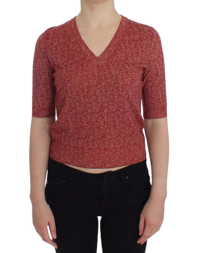 Dolce & Gabbana Red Wool Tweed Short Sleeve Sweater Pullover