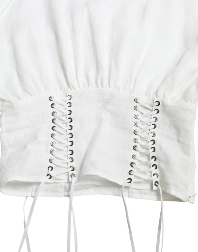 Dolce & Gabbana White Cotton Corset Cropped Long Sleeves Topclothing