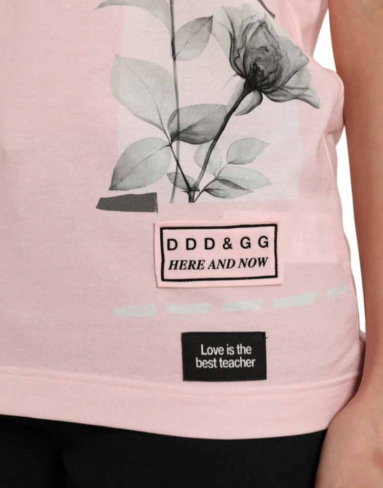 Dolce & Gabbana Pink Floral Print Cotton Short Sleeves T-shirt