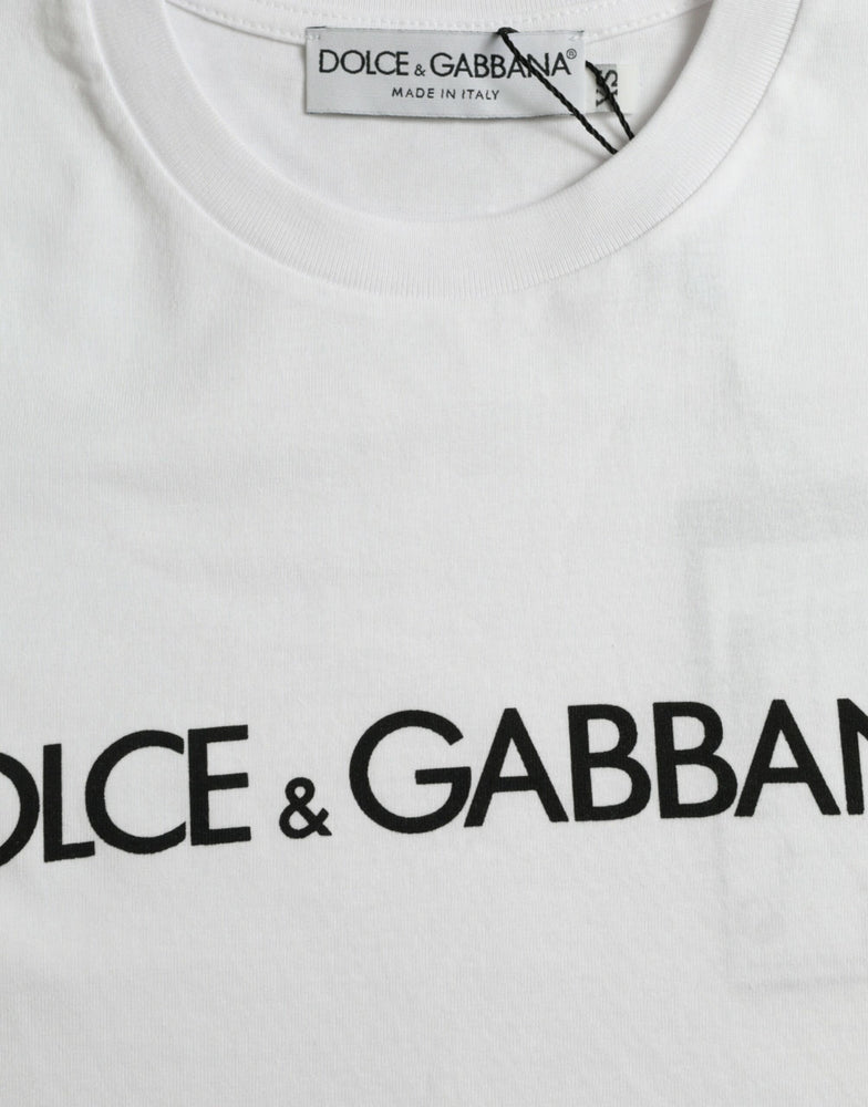 Dolce & Gabbana White Logo Print Cotton Crew Neck T-shirt