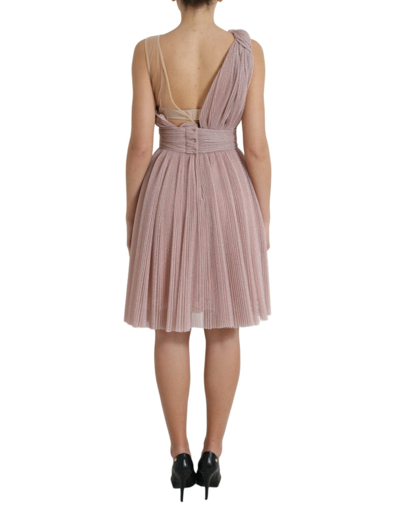 Dolce & Gabbana Light Lilac Pleated Lame Tulle One Shoulder Dress