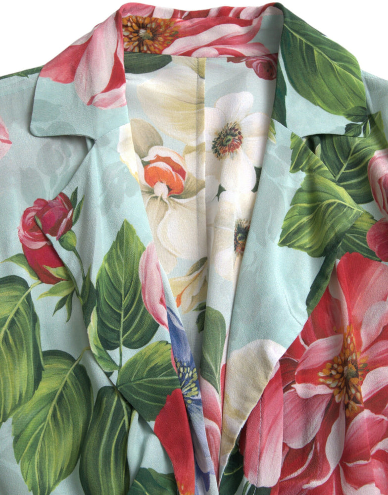 Dolce & Gabbana Blue Floral Wide Leg Wrap Jumpsuit Dress