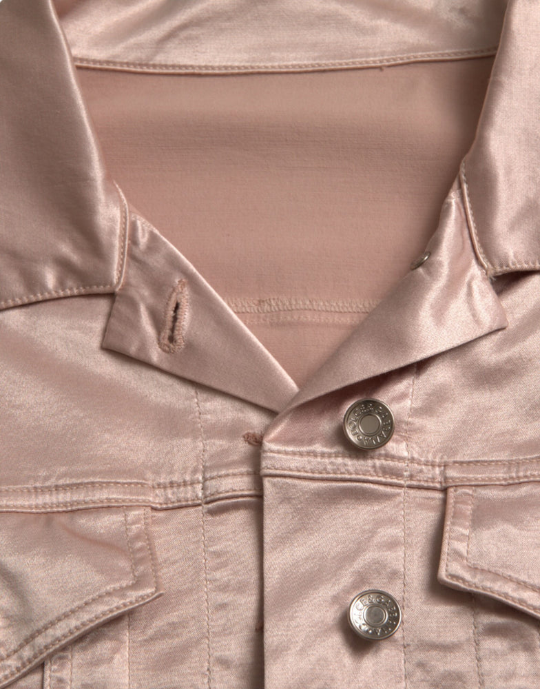 Dolce & Gabbana Pink Cotton Stretch Collared Cropped Jacket