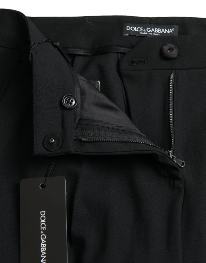 Dolce & Gabbana Black Wool Mid Waist Tapered Pants