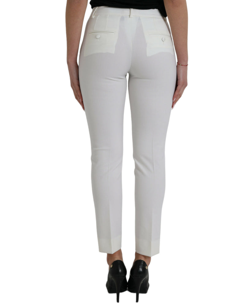Dolce & Gabbana White Wool Mid Waist Tapered Pants