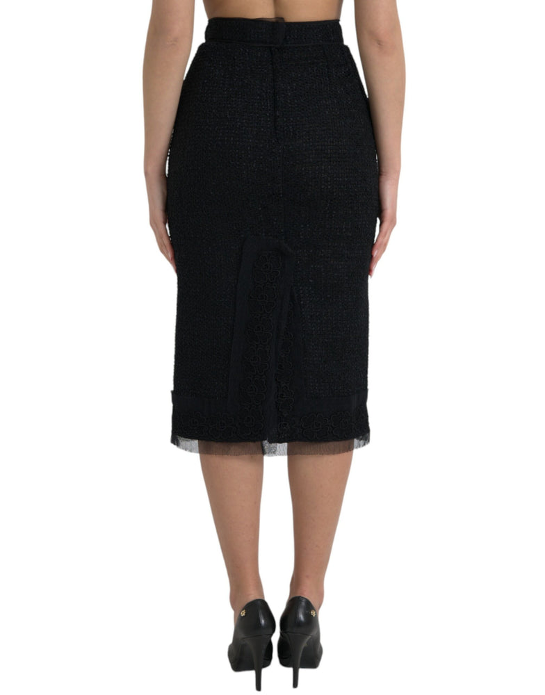 Dolce & Gabbana Black Wool High Waist Pencil Cut Midi Skirt