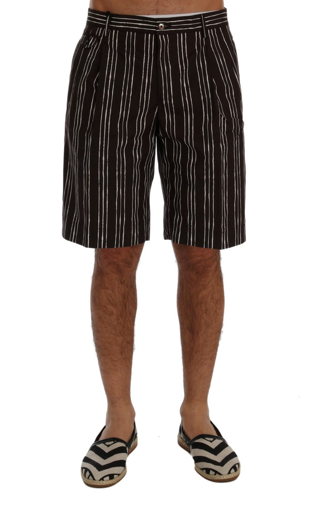 Dolce & Gabbana Bordeaux White Striped Hemp Casual Shorts