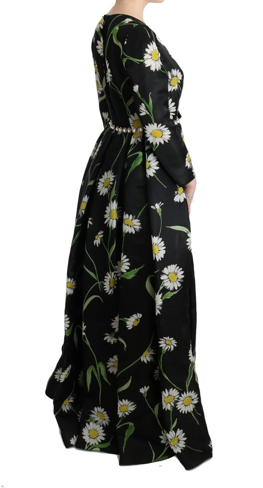 Dolce & Gabbana Multicolor Silk Sunflower Print Long Maxi Dress