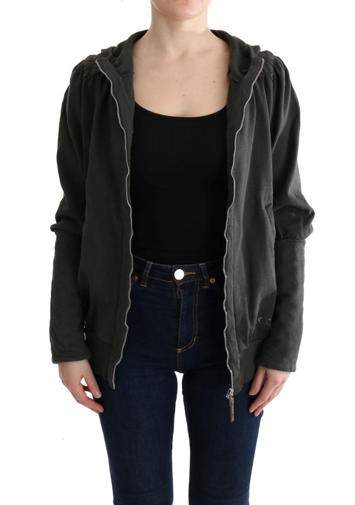 Exte Gray Top Hooded Cotton Zipper Sweater