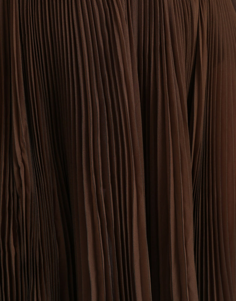 Dolce & Gabbana Brown Polyester Pleated High Waist Midi Skirt