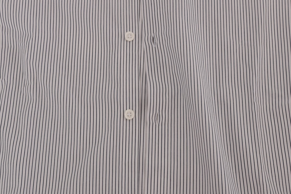 Frankie Morello White Blue Striped Casual Cotton Regular Fit Shirt