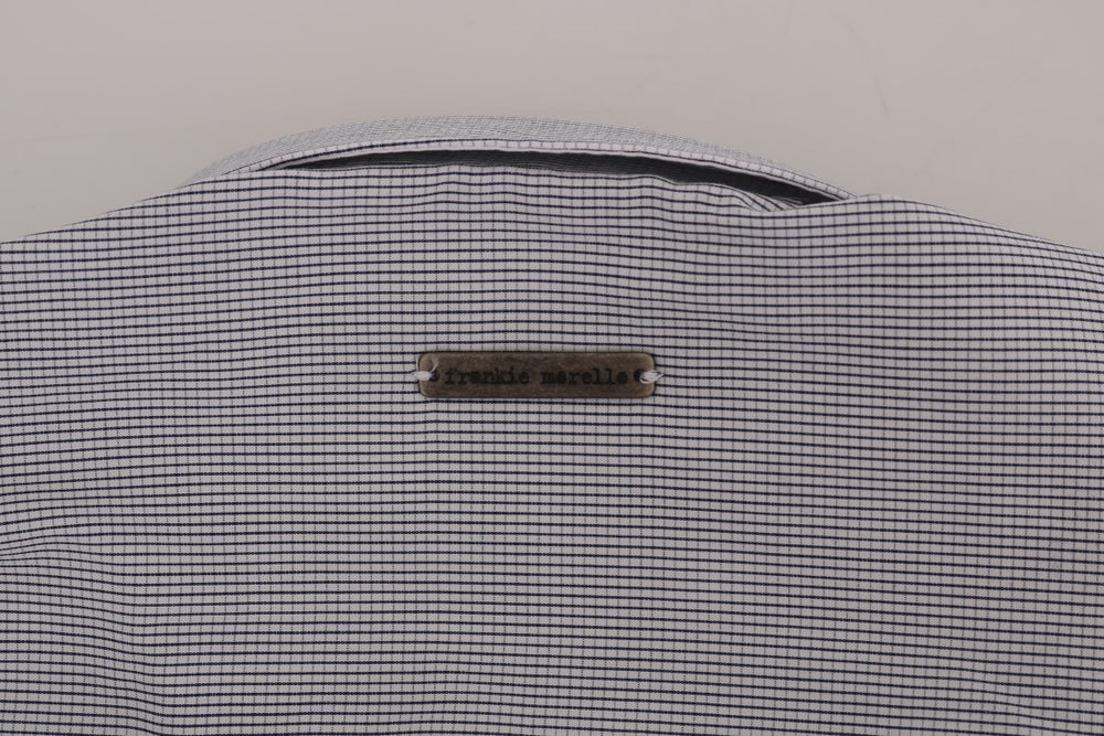 Frankie Morello White Blue Check Casual Cotton Regular Fit Shirt