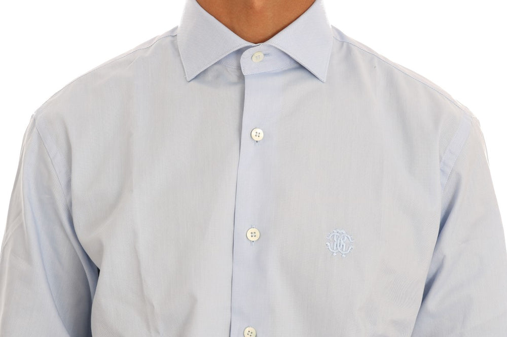 Cavalli Light Blue Cotton Slim Fit Dress Shirt