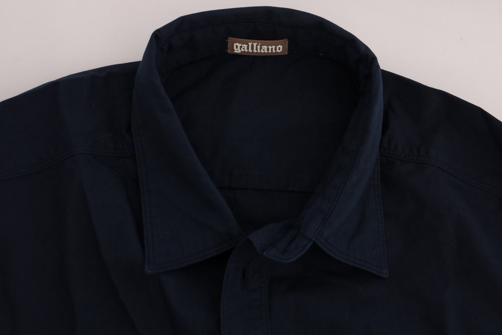 John Galliano Blue Casual Cotton Long Sleeve Shirt
