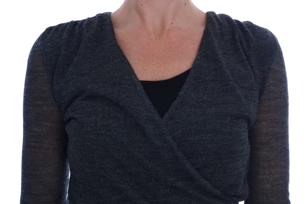 Ermanno Scervino Gray Wool Lace Top Long Sleeved T-shirt