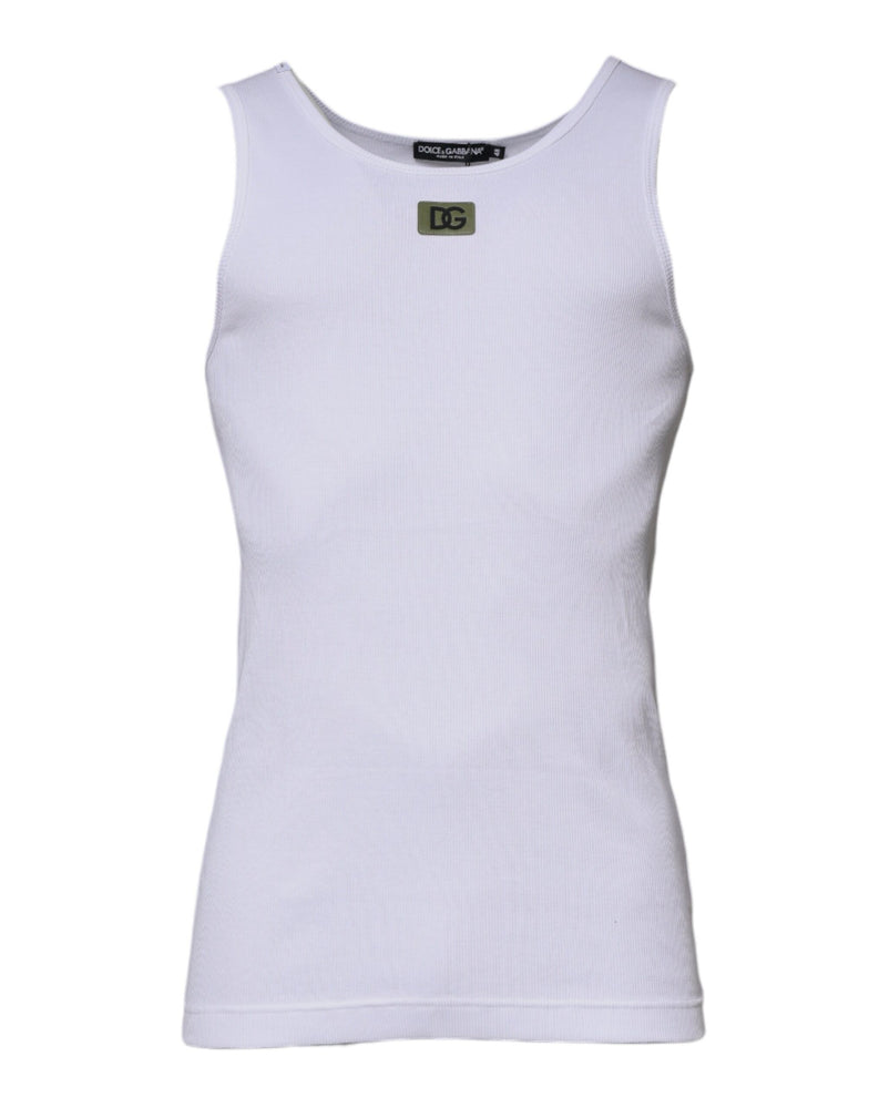 Dolce & Gabbana White Cotton Round Neck Sleeveless T-shirt