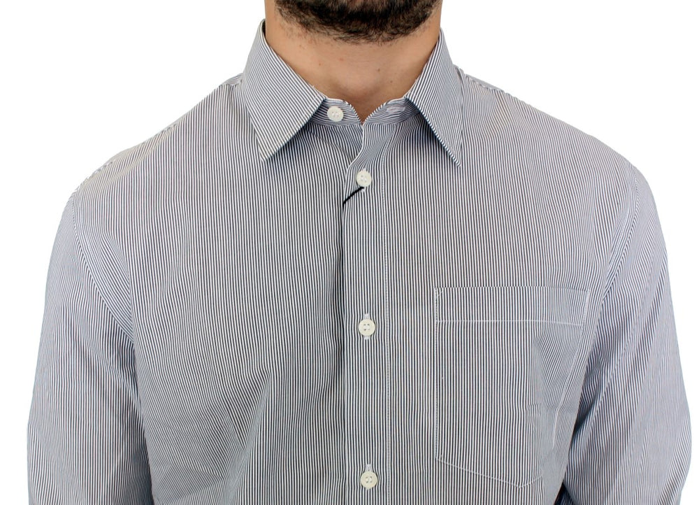 GF Ferre Gray Striped Cotton Casual Shirt