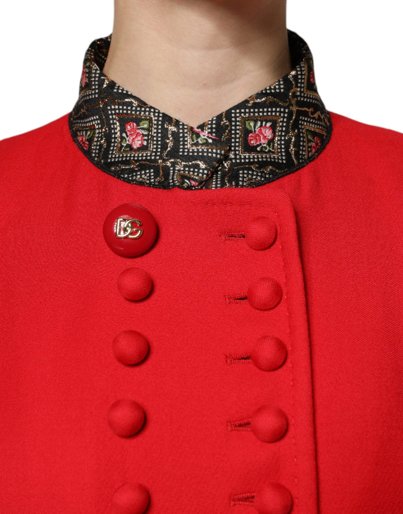 Dolce & Gabbana Red Jacquard Wool Women Trenchcoat Jacket