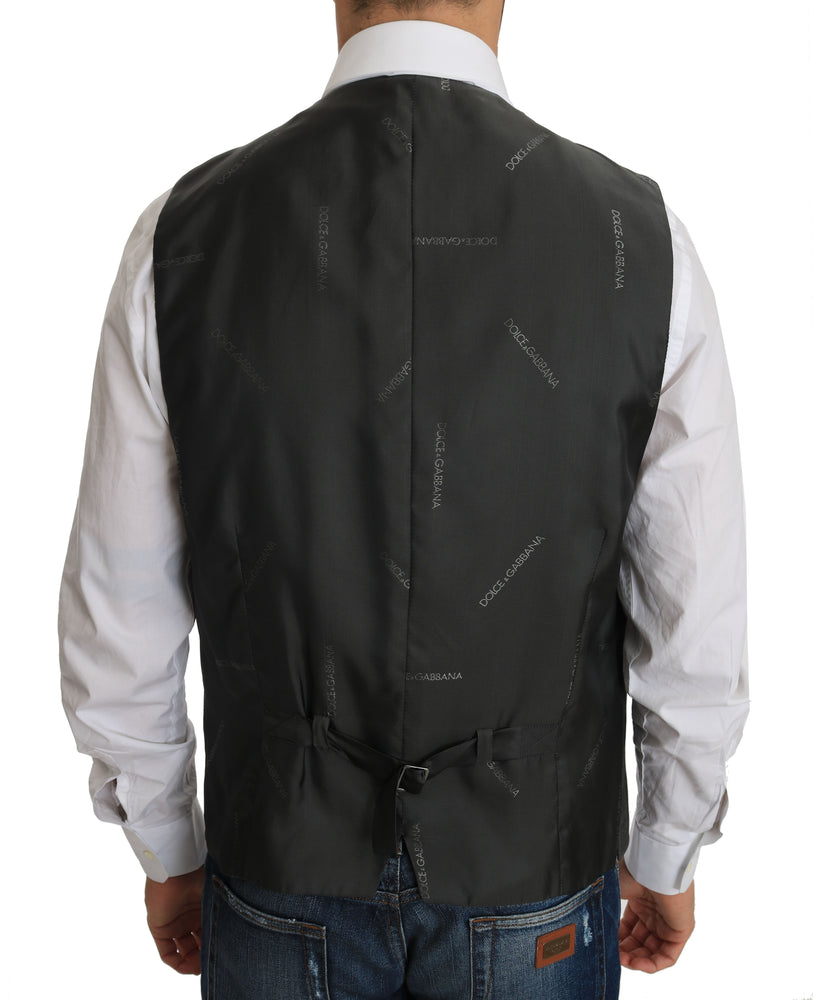 Dolce & Gabbana Gray Wool STAFF Checkered Stretch Vest