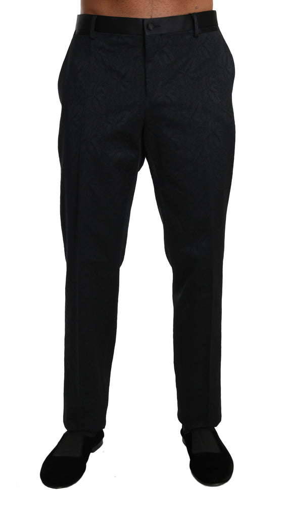 Dolce & Gabbana Black Cotton Brocade Formal Trousers Pants
