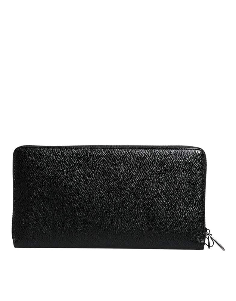 Dolce & Gabbana Black Calfskin Leather Logo Zip Around Continental Wallet