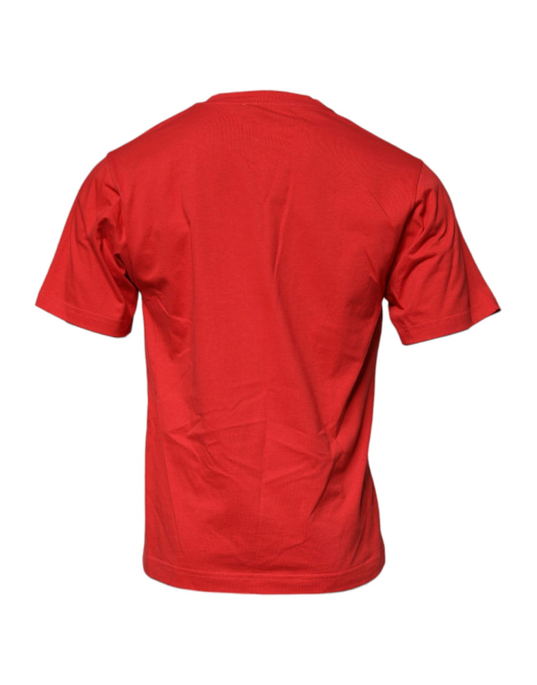 Dolce & Gabbana Red DG Logo Patch Cotton Crew Neck T-shirt