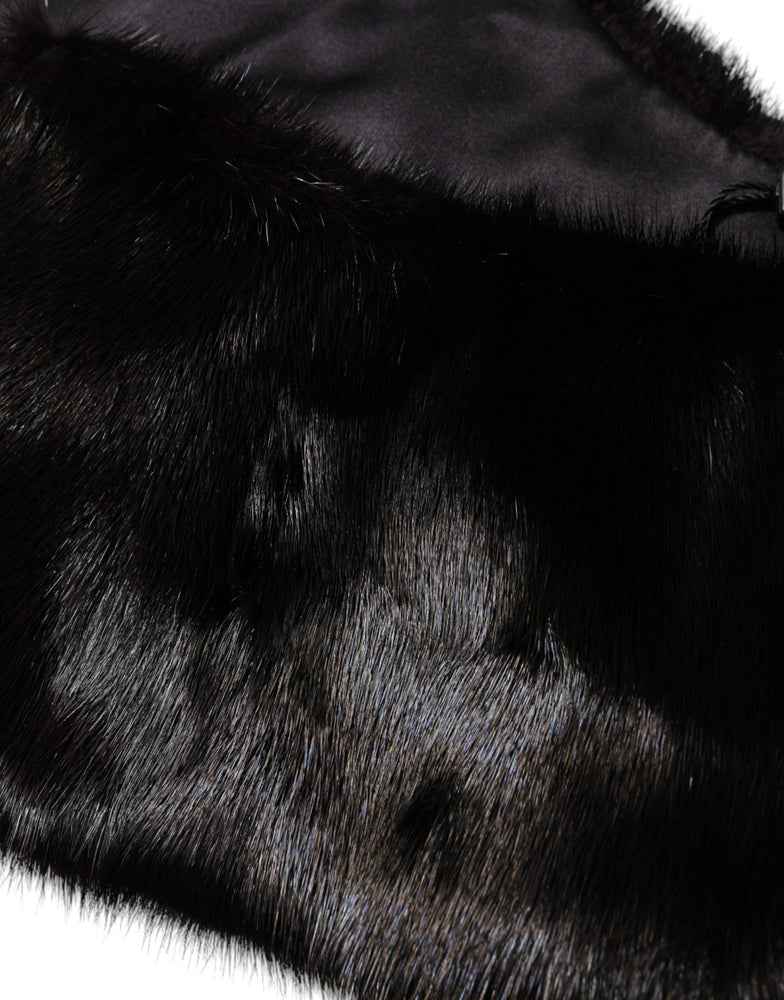 Dolce & Gabbana Black Fur Shawl Neck Wrap Cover Collar Scarf