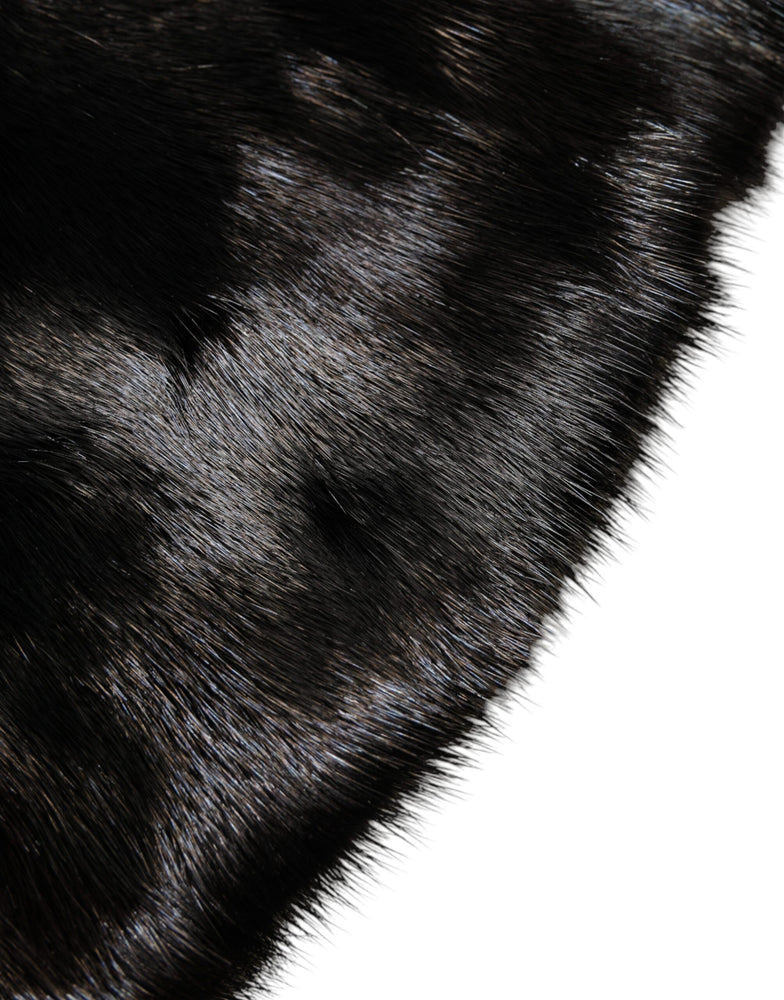 Dolce & Gabbana Black Fur Shawl Neck Wrap Cover Collar Scarf