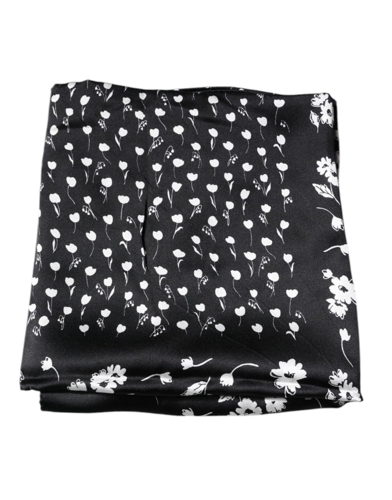 Dolce & Gabbana Black Floral Silk Square Wrap Shawl Scarf