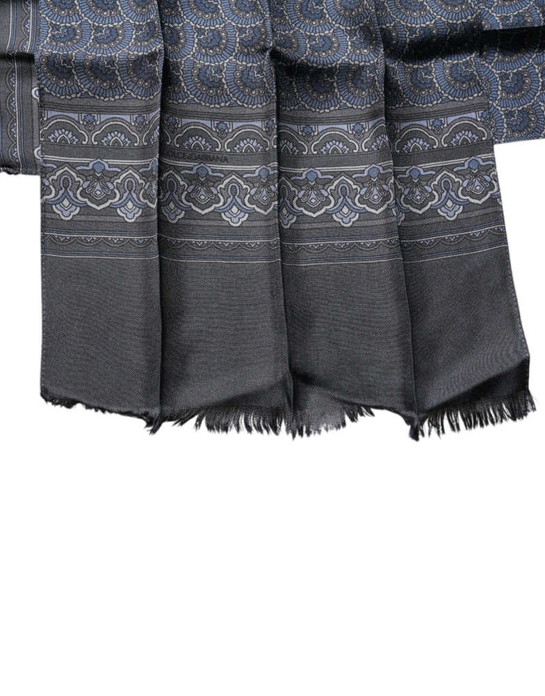 Dolce & Gabbana Dark Blue Fantasy Silk Neck Wrap Shawl Scarf