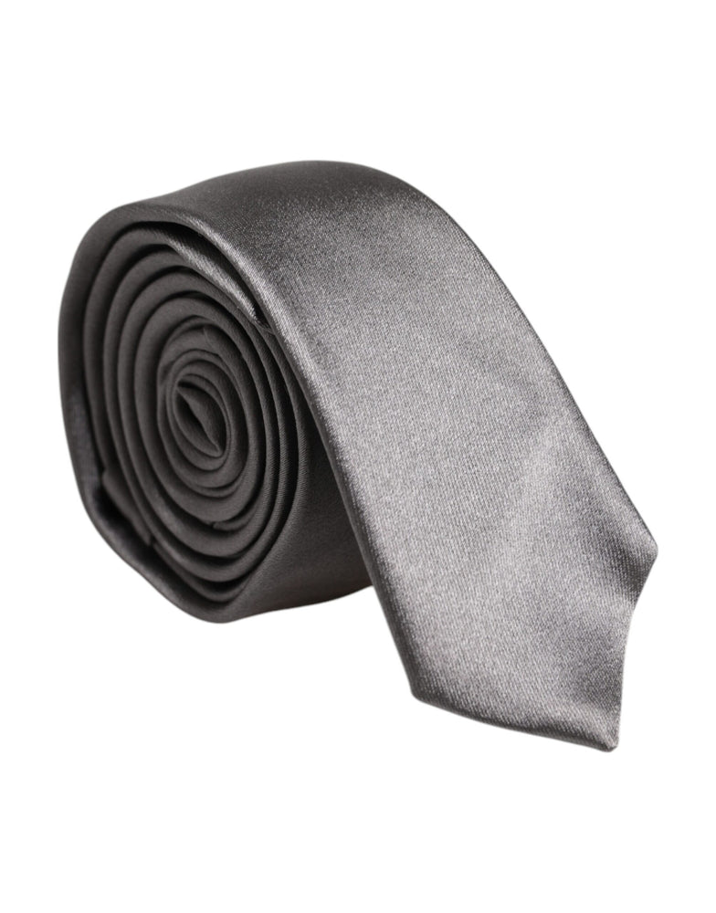 Dolce & Gabbana Metallic Silver Silk Adjustable Necktie Tie