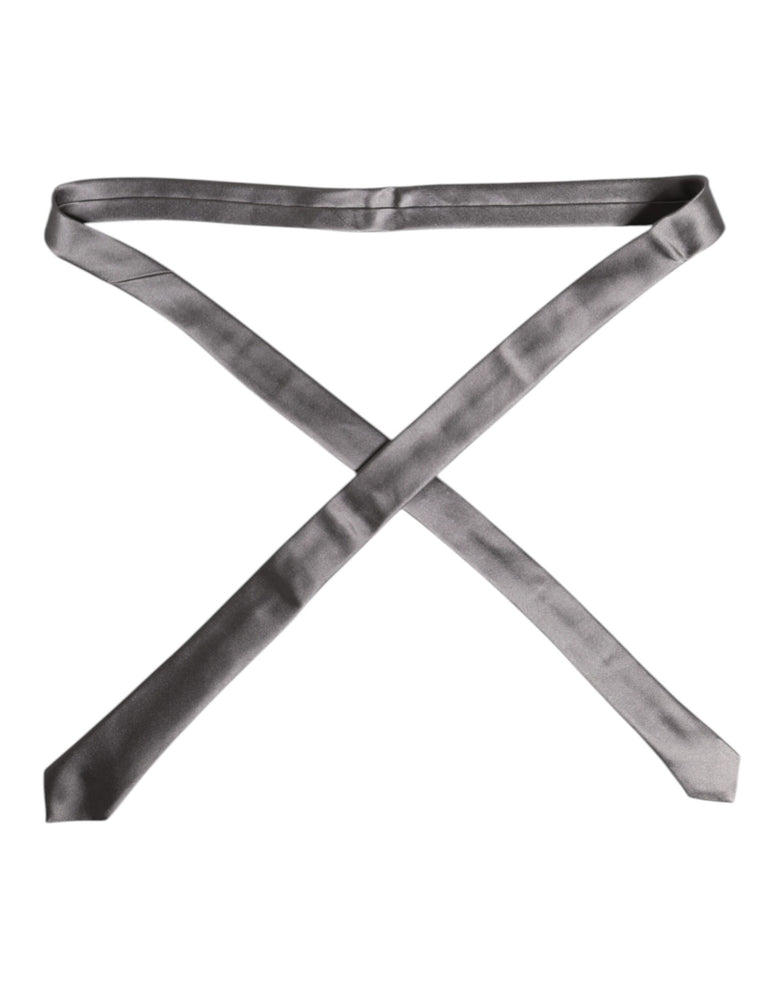 Dolce & Gabbana Metallic Silver Silk Adjustable Necktie Tie