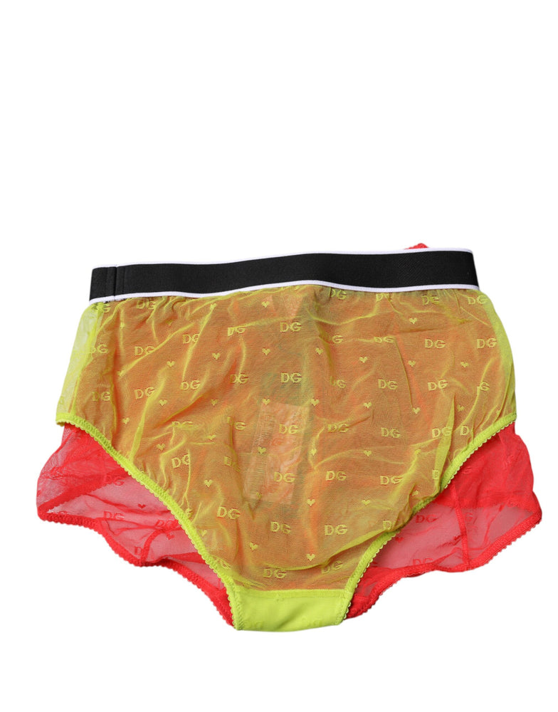 Dolce & Gabbana Red Yellow Tulle Mid Waist Panty Underwear