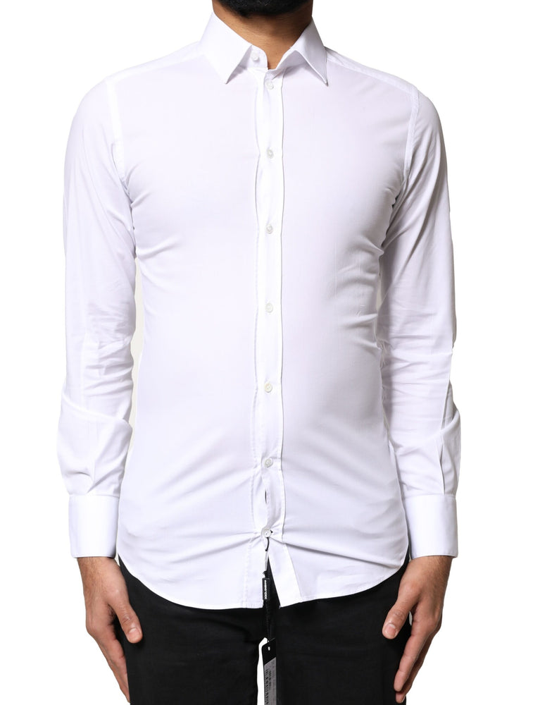 Dolce & Gabbana White GOLD Cotton Long Sleeves Dress Shirt