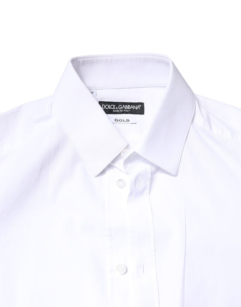 Dolce & Gabbana White GOLD Cotton Long Sleeves Dress Shirt
