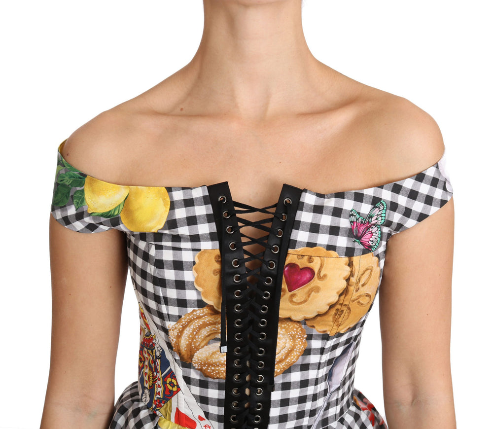 Dolce & Gabbana Black and White Corset Blouse Sicily Lemon Check Top