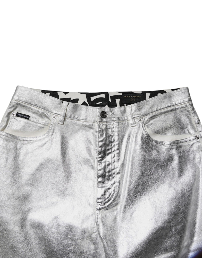 Dolce & Gabbana Metallic Silver Cotton Straight Denim Jeans