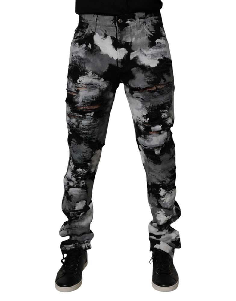Dolce & Gabbana Multicolor Camouflage Tattered Skinny Denim Jeans