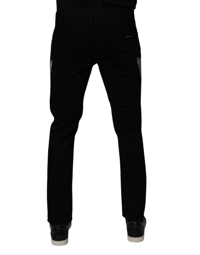 Dolce & Gabbana Black Floral Cotton Skinny Men Denim Jeans