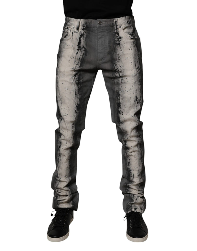 Dolce & Gabbana Gray Tie Dye Cotton Skinny Men Denim Jeans