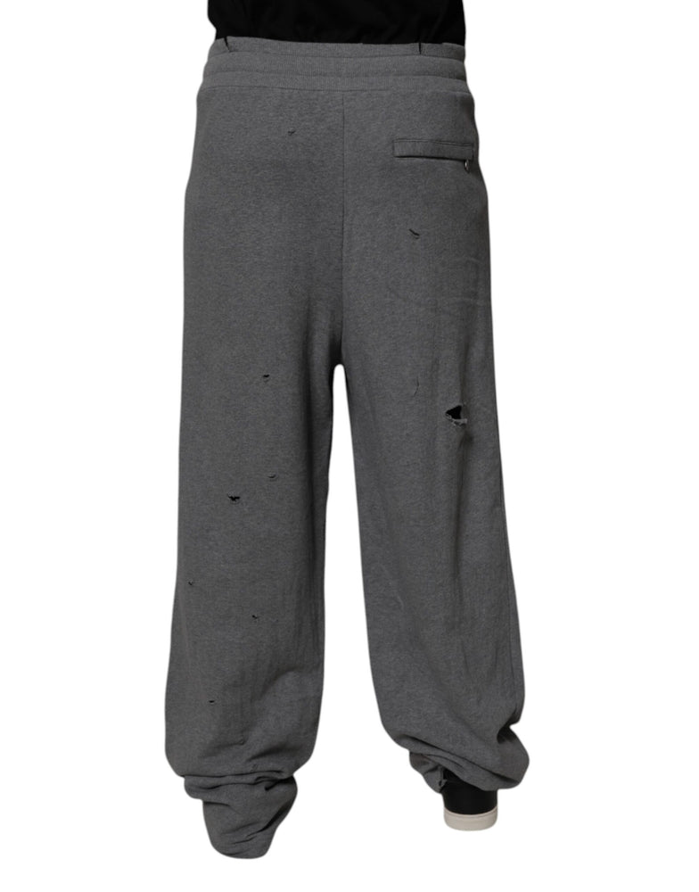 Dolce & Gabbana Gray Cotton RipStyle Straight Sweatpants Pants