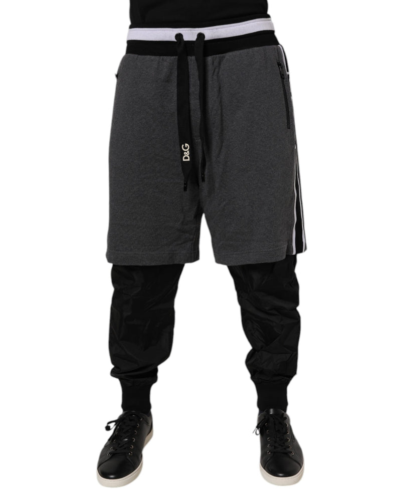 Dolce & Gabbana Black Gray Cotton Layered Men Sweatpants Pants