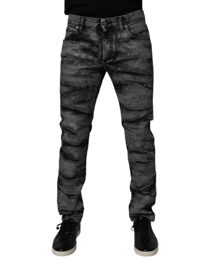 Dolce & Gabbana Gray Tie Dye Cotton Skinny Men Denim Jeans