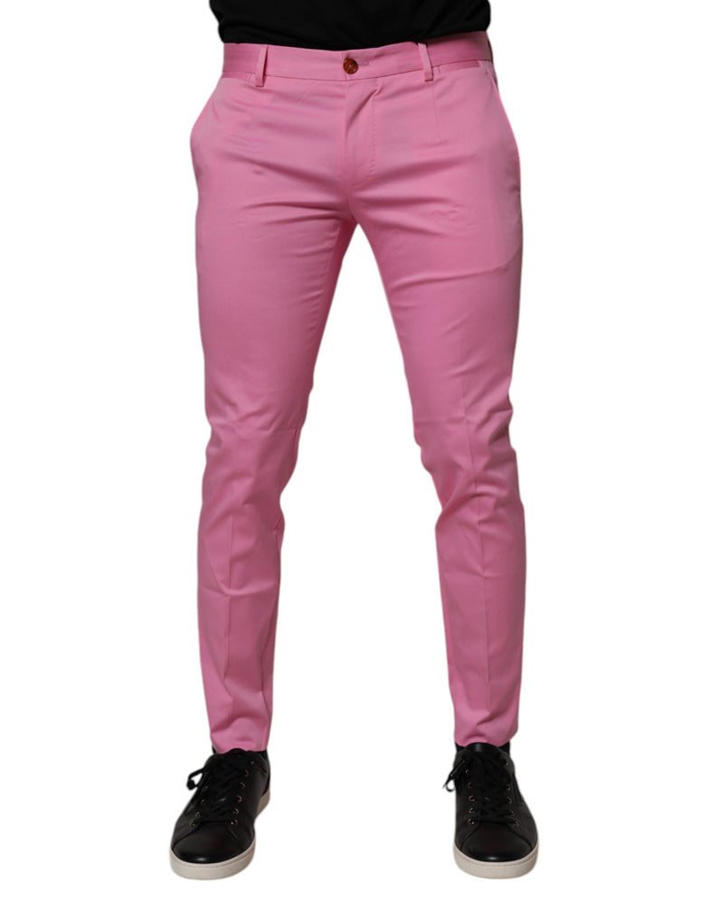 Dolce & Gabbana Pink Cotton Slim Fit Men Dress Formal Pants