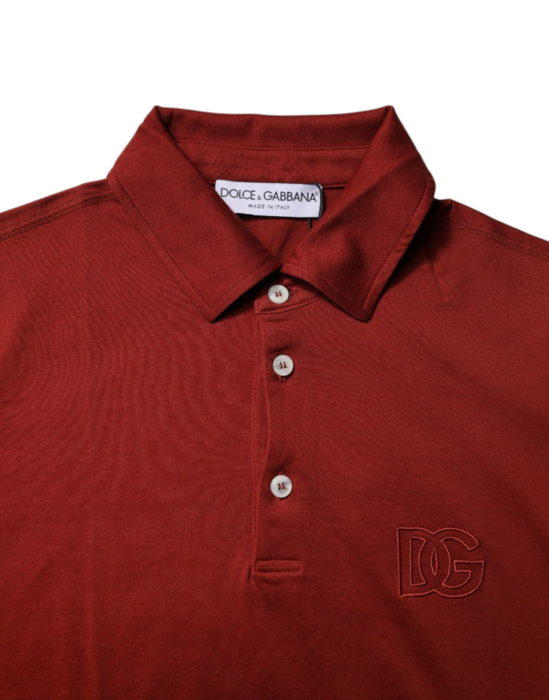 Dolce & Gabbana Red Cotton DG Logo Collared Men Polo T-shirt